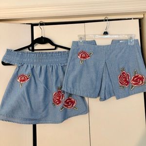 Embroidered top and shorts set